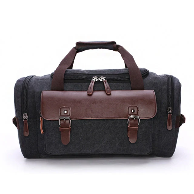 Ruime Reistas Leer Canvas Zwart Weekendtas Werktas Waterdicht Reizen Duurzaam Groot Formaat Handbagage | Sansoti
