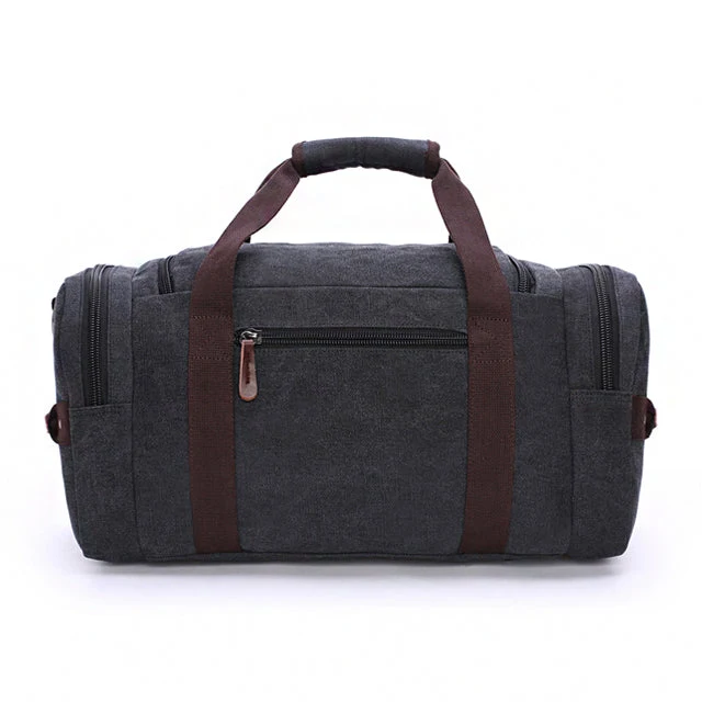 Ruime Reistas Leer Canvas Zwart Weekendtas Werktas Waterdicht Reizen Duurzaam Groot Formaat Handbagage | Sansoti