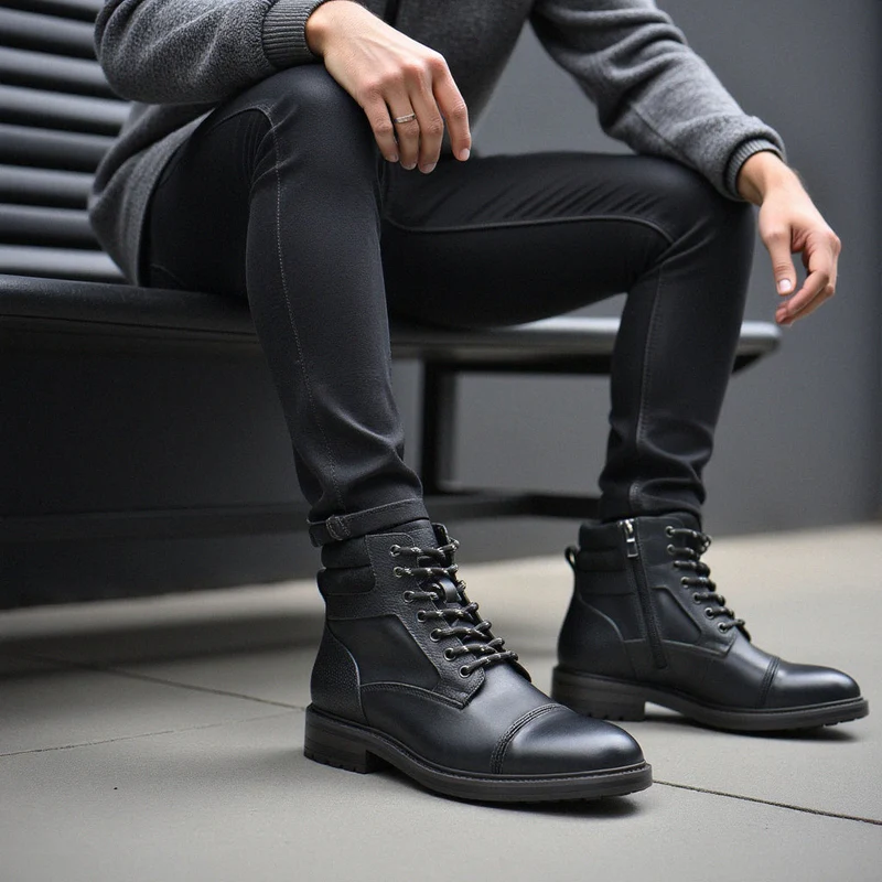Leren Heren Boots Zwart Bruin Waterdicht met Verstevigde Zool Comfortabel voor Dagelijks Werk Wandelen | Sansoti