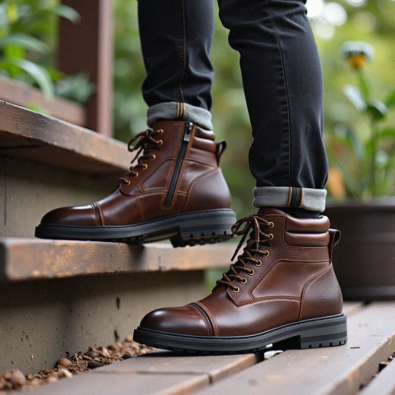Leren Heren Boots Zwart Bruin Waterdicht met Verstevigde Zool Comfortabel voor Dagelijks Werk Wandelen | Sansoti