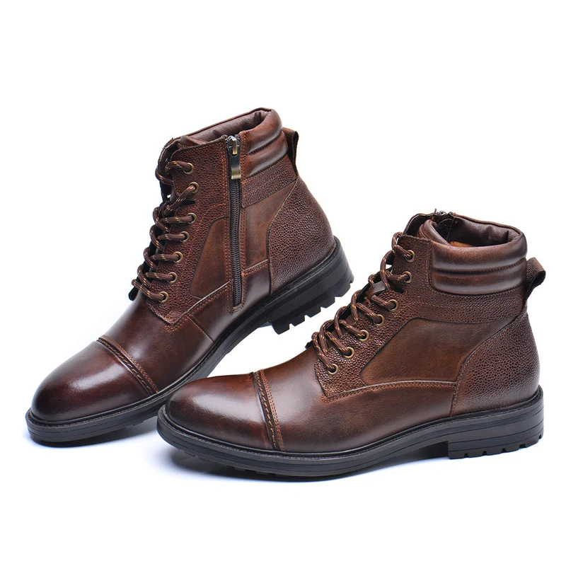Leren Heren Boots Zwart Bruin Waterdicht met Verstevigde Zool Comfortabel voor Dagelijks Werk Wandelen | Sansoti