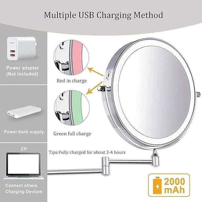 Vergrotende Spiegel LED Oplaadbaar Dimbaar Make-up Badkamer Cosmeticaspiegel Rond 20cm | Sansoti