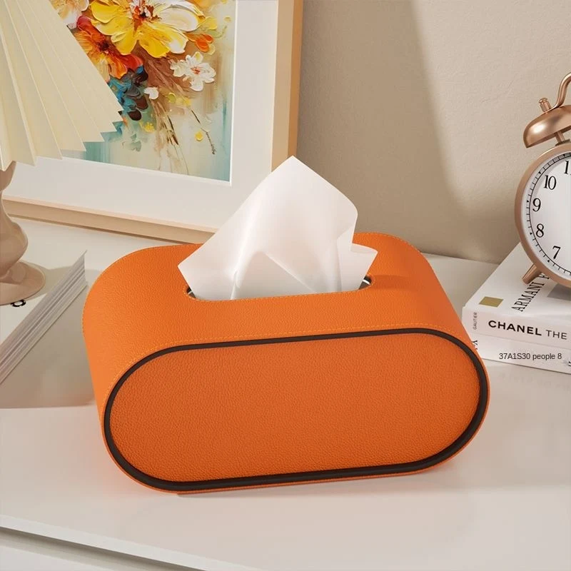 Tissuebox Leer Ovaal 22x13x10cm Woonkamer Bureau Nachtkastje Luxe Tissuehouder Oranje Beige Grijs Decoratief Interieur | Sansoti