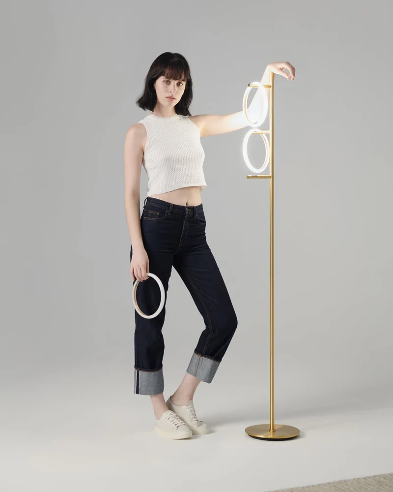 Vloerlamp Ring LED Dimbaar Goud Metaal 3 Lichtkringen Modern | Sansoti