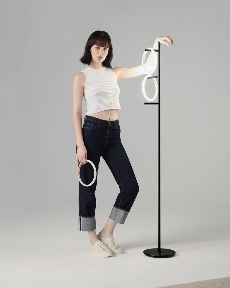 Vloerlamp Ring LED Dimbaar Goud Metaal 3 Lichtkringen Modern | Sansoti