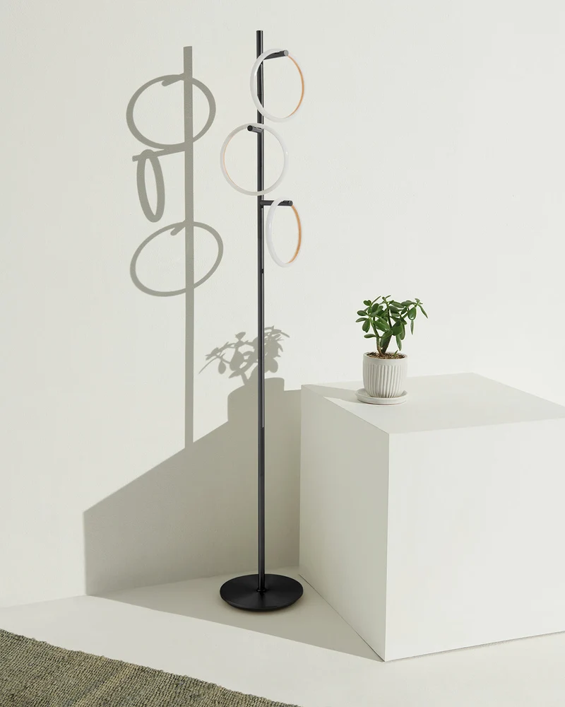 Vloerlamp Ring LED Dimbaar Goud Metaal 3 Lichtkringen Modern | Sansoti