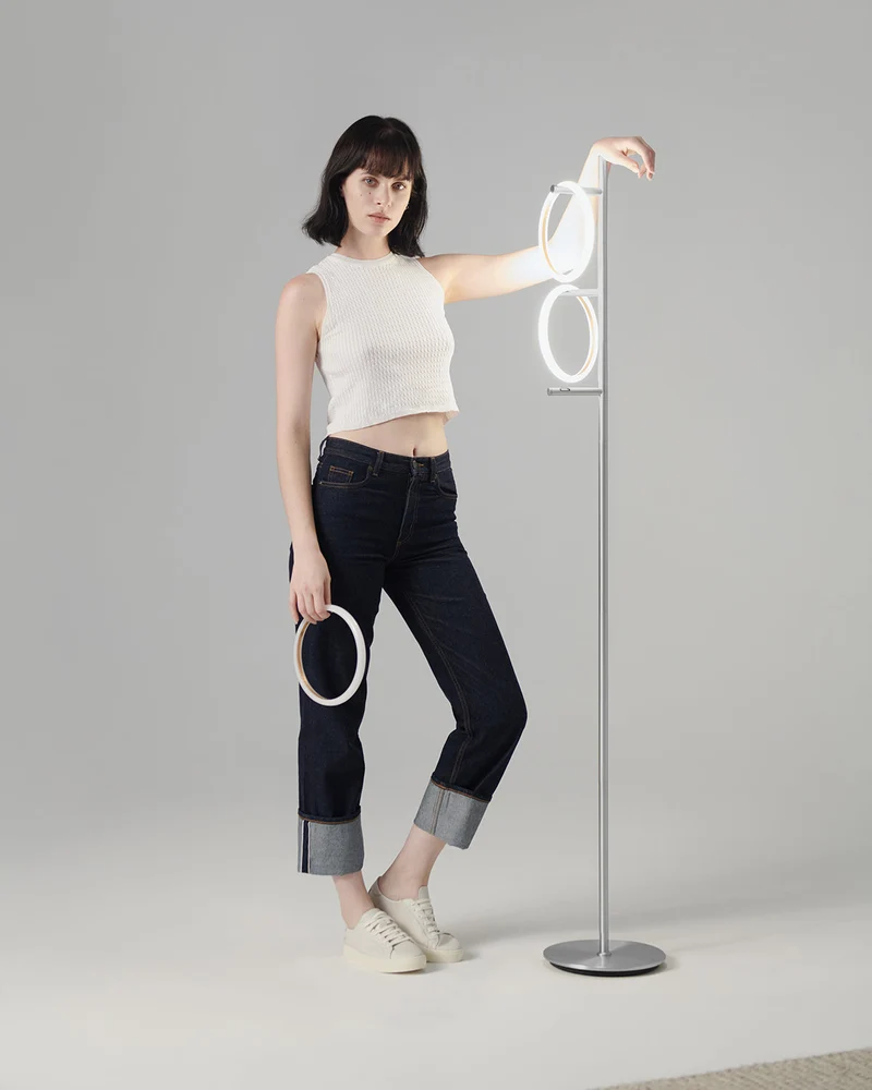Vloerlamp Ring LED Dimbaar Goud Metaal 3 Lichtkringen Modern | Sansoti