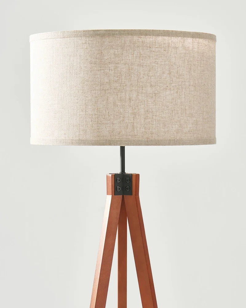 Vloerlamp Tripod Houten Driepoot 152cm Met Stoffen Kap LED | Sansoti