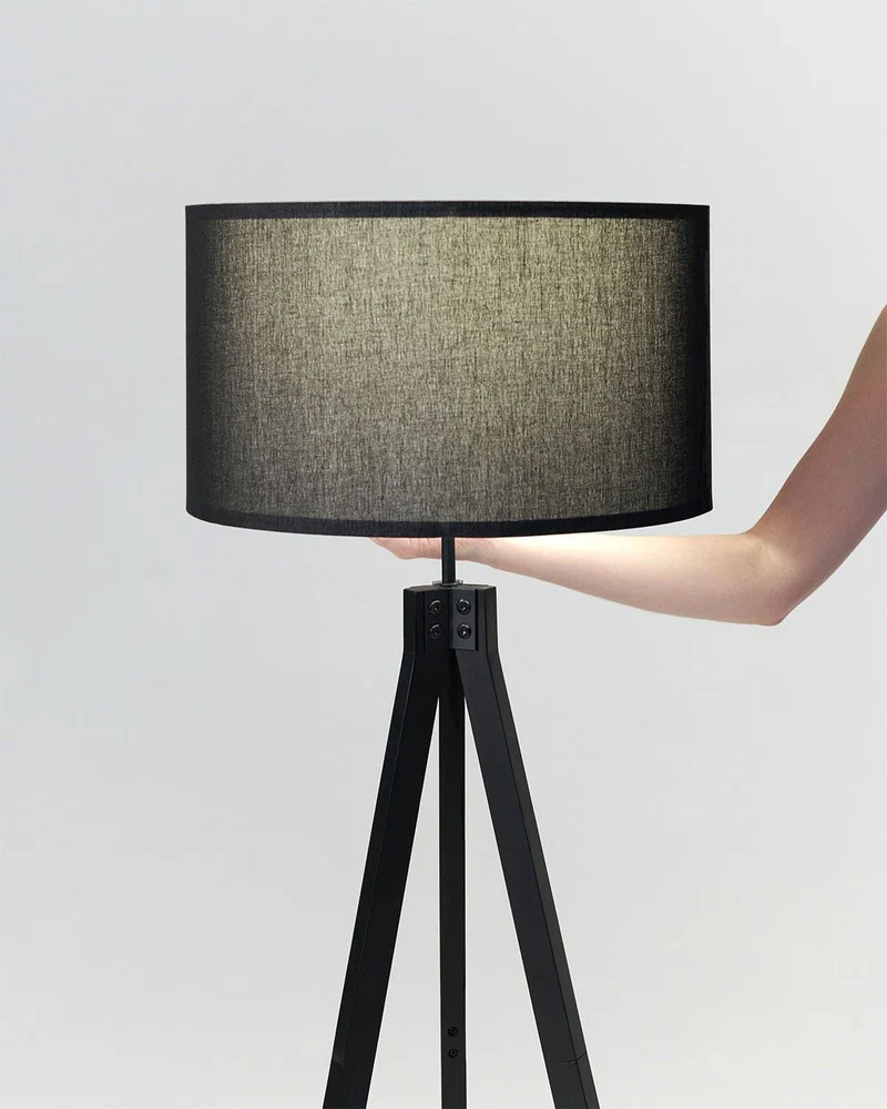 Vloerlamp Tripod Houten Driepoot 152cm Met Stoffen Kap LED | Sansoti