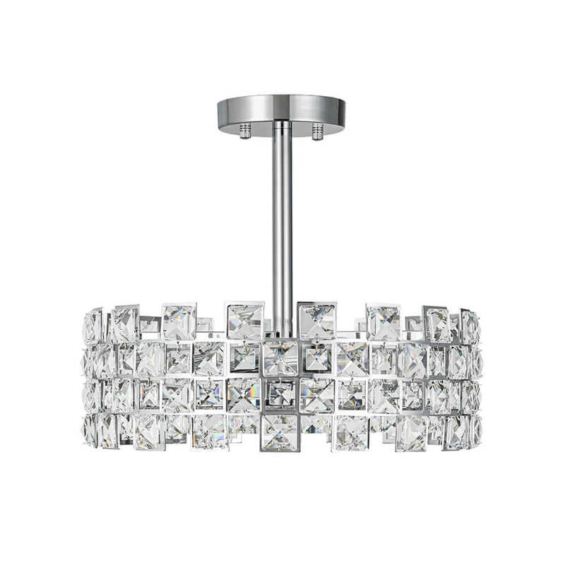 Plafondlamp Kristal Drum 4-Lichts Chroom Messing Dimbaar 38cm Woonkamer Glamour