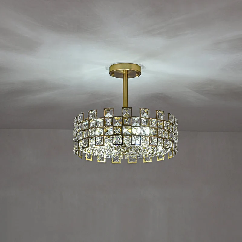 Plafondlamp Kristal Drum 4-Lichts Chroom Messing Dimbaar 38cm Woonkamer Glamour