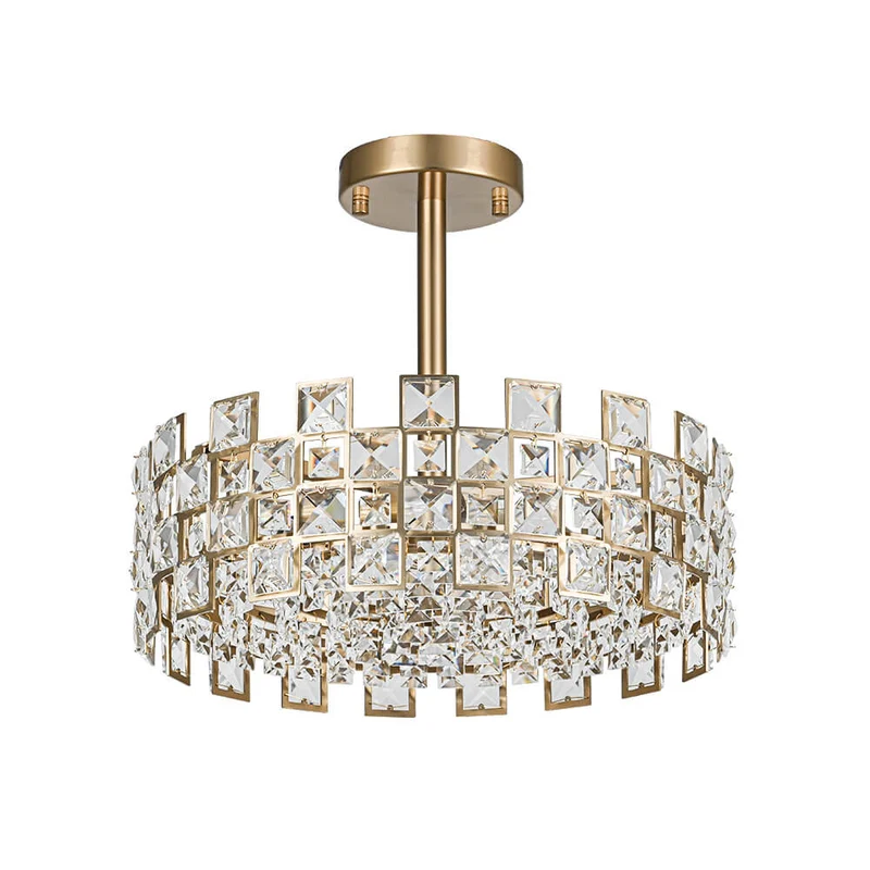Plafondlamp Kristal Drum 4-Lichts Chroom Messing Dimbaar 38cm Woonkamer Glamour