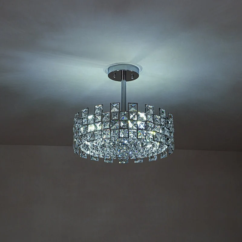 Plafondlamp Kristal Drum 4-Lichts Chroom Messing Dimbaar 38cm Woonkamer Glamour