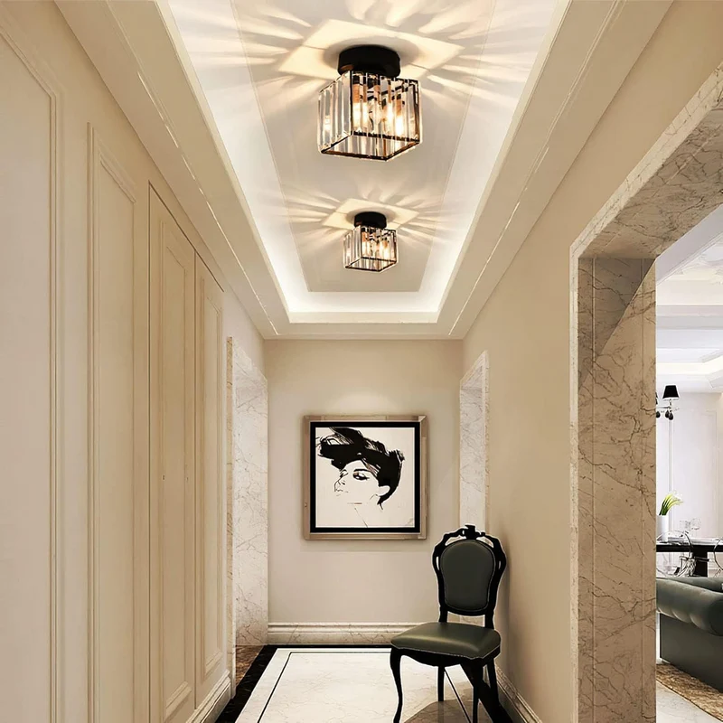 Plafondlamp Kristal Zwart Zilver Goud E27 Opbouw Modern Hal Woonkamer | Sansoti