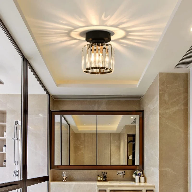 Plafondlamp Kristal Zwart Zilver Goud E27 Opbouw Modern Hal Woonkamer | Sansoti