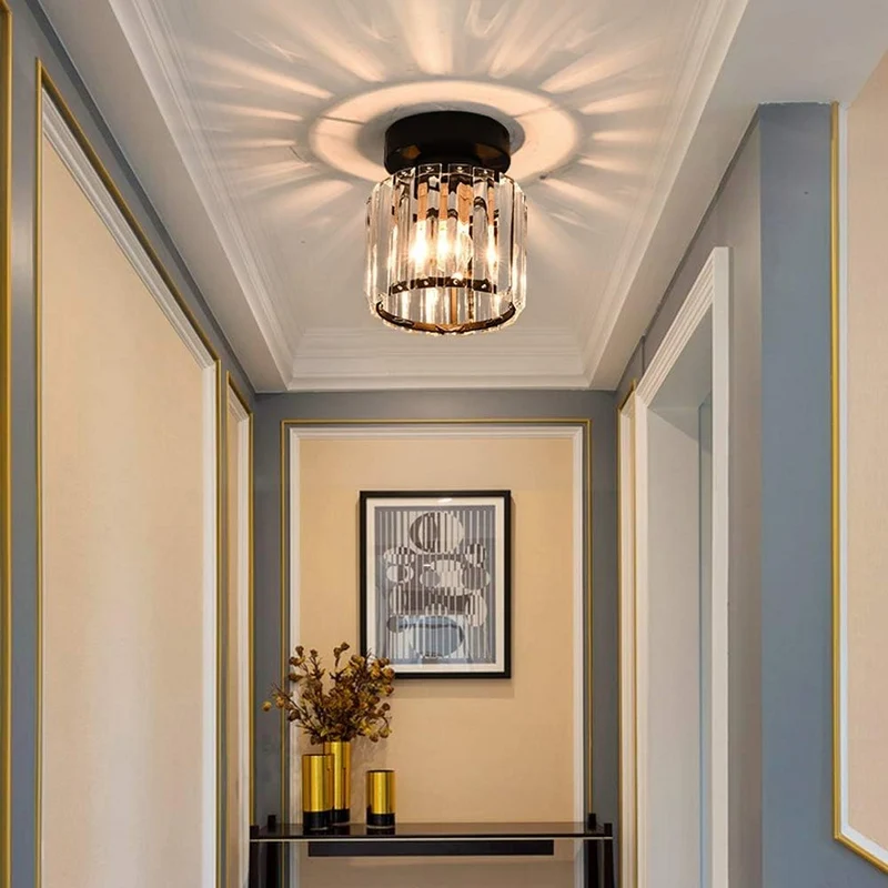 Plafondlamp Kristal Zwart Zilver Goud E27 Opbouw Modern Hal Woonkamer | Sansoti