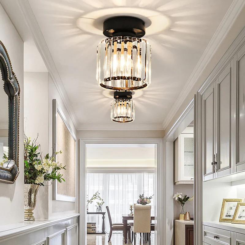 Plafondlamp Kristal Zwart Zilver Goud E27 Opbouw Modern Hal Woonkamer | Sansoti