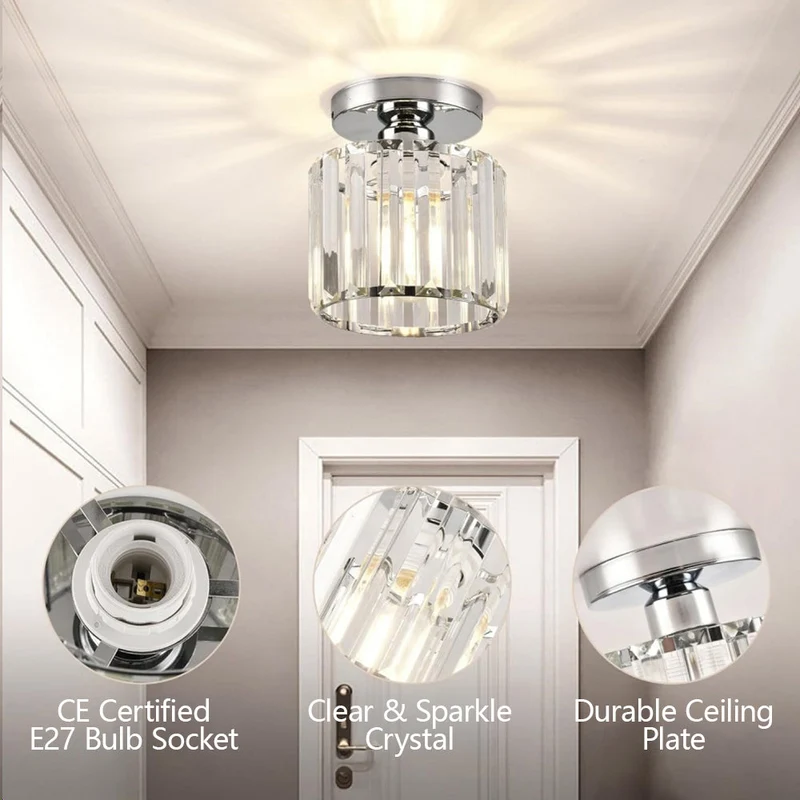 Plafondlamp Kristal Zwart Zilver Goud E27 Opbouw Modern Hal Woonkamer | Sansoti