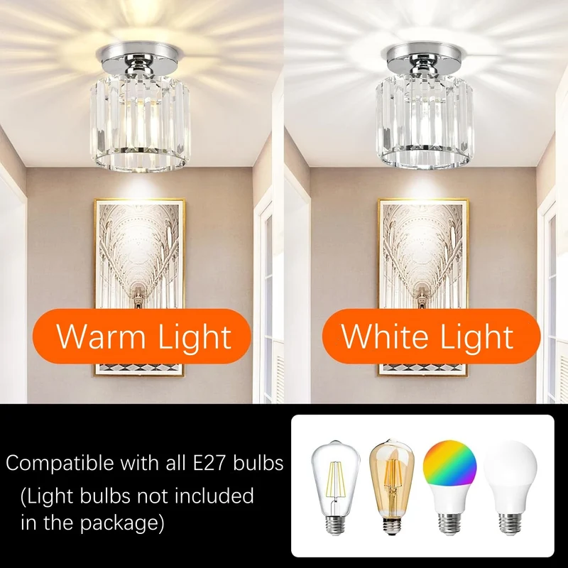 Plafondlamp Kristal Zwart Zilver Goud E27 Opbouw Modern Hal Woonkamer | Sansoti