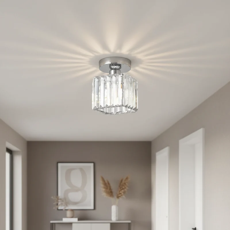 Plafondlamp Kristal Zwart Zilver Goud E27 Opbouw Modern Hal Woonkamer | Sansoti