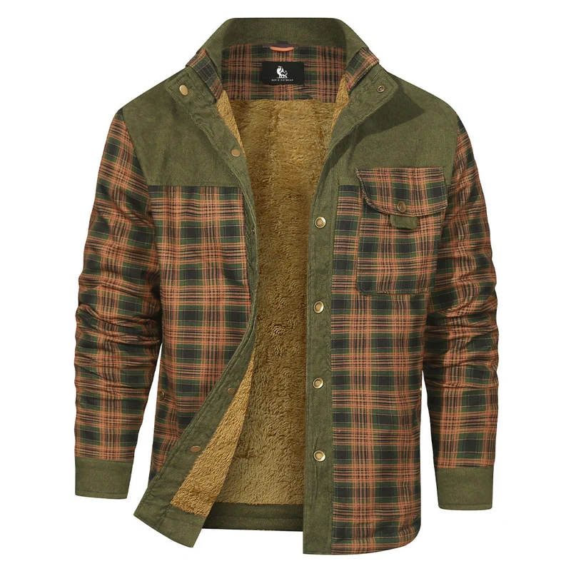 Geruit Overshirt Heren Jagergroen Katoen Polyester Tussenjas Voorjaar Herfst Winterjas Outdoor Shirt | Sansoti