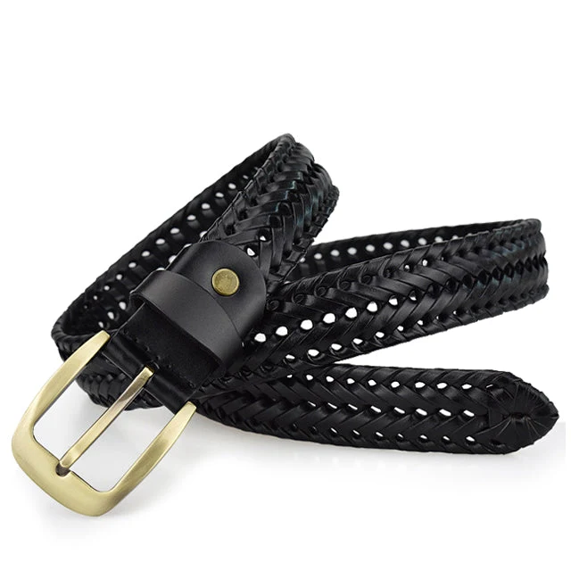 Gevlochten Leren Riem Zwart Rundleder Waterbestendig Krasvrij Mannen Vrouwen Casual Zakelijk 105-125cm | Sansoti