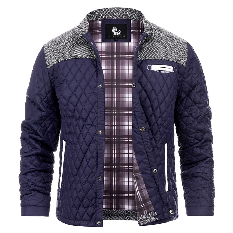 Gewatteerd Winterjack Heren Navy Polyester Waterafstotend Comfortabel Outdoor Jas voor Herfst Winter | Sansoti