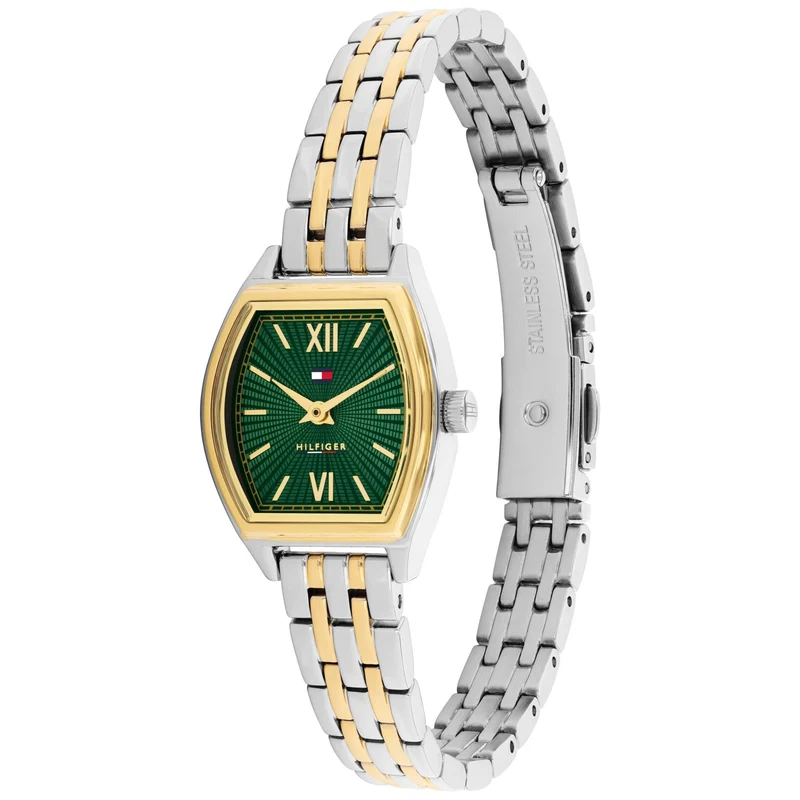 Tommy Hilfiger Norah 1782907 Damen Armbanduhr Grün • Tonneau-Gehäuse vergoldet • Römische Ziffern auf Smaragdgrünem Zifferblatt