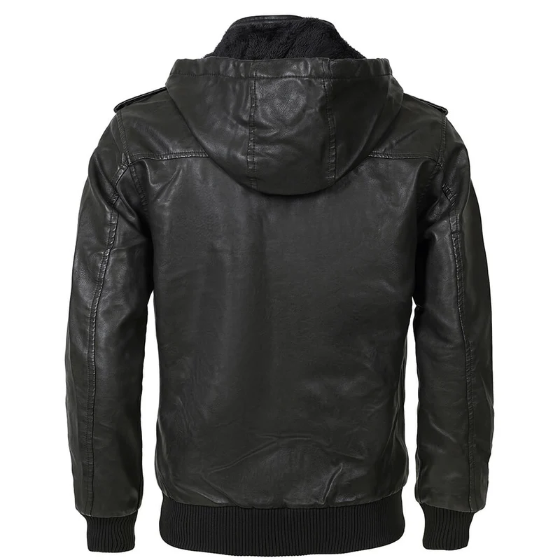 Premium Leren Jas met Afneembare Capuchon Waterbestendig Krasvast Zwart Heren Dames Winterjas Warm Leer Mode | Sansoti