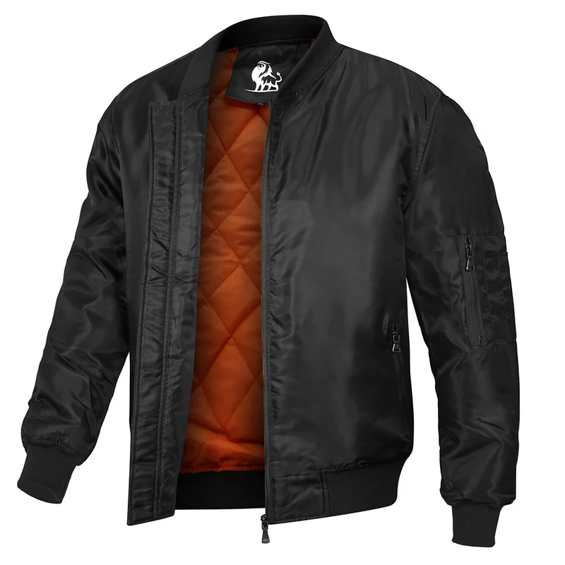 Bomber Jack Waterafstotend Polyester Zwart Streetwear Herfst Winter Stoer Design Comfortabel Casual Vrijetijdskleding | Sansoti