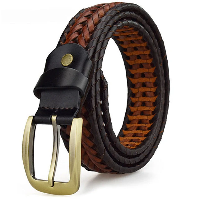 Gevlochten Leren Riem voor Heren & Dames Handgemaakt Rundleer Cognac Bruin Verstelbaar Casual Stijl Jeans | Sansoti