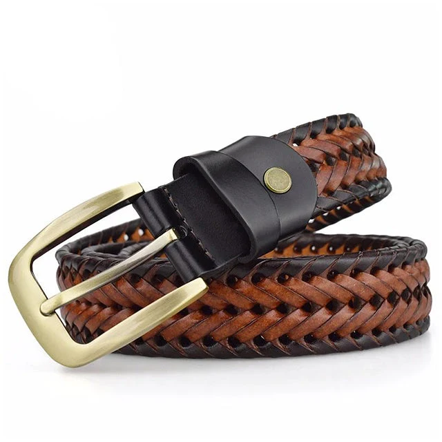Gevlochten Leren Riem voor Heren & Dames Handgemaakt Rundleer Cognac Bruin Verstelbaar Casual Stijl Jeans | Sansoti