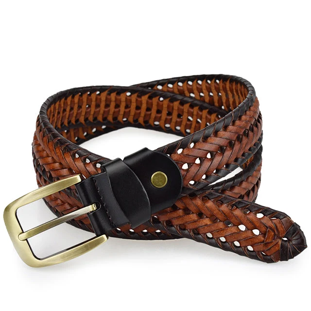 Gevlochten Leren Riem voor Heren & Dames Handgemaakt Rundleer Cognac Bruin Verstelbaar Casual Stijl Jeans | Sansoti