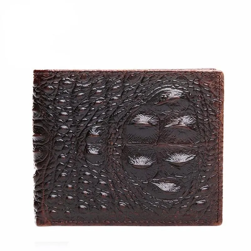 Leren Portemonnee met Krokodillenstructuur Heren Dames Zwart Compact Luxe Design RFID Bescherming Pasjeshouder | Sansoti