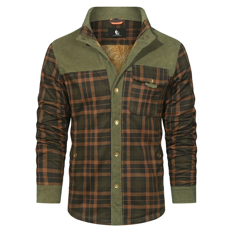 Geruit Overshirt Heren Boswoud Groen Katoen Polyester Tussenjas Voorjaar Herfst Winter Outdoor Casual Stijl | Sansoti
