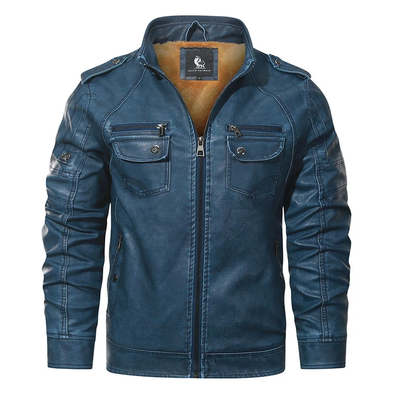 Fleece Bikerjack Heren Dames Blauw PU Leder Waterafstotend Slijtvast Robuust Motorjas Winter Warm Comfort | Sansoti