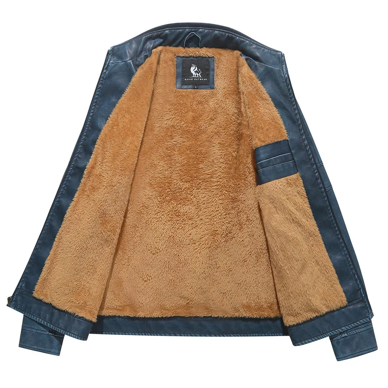 Fleece Bikerjack Heren Dames Blauw PU Leder Waterafstotend Slijtvast Robuust Motorjas Winter Warm Comfort | Sansoti