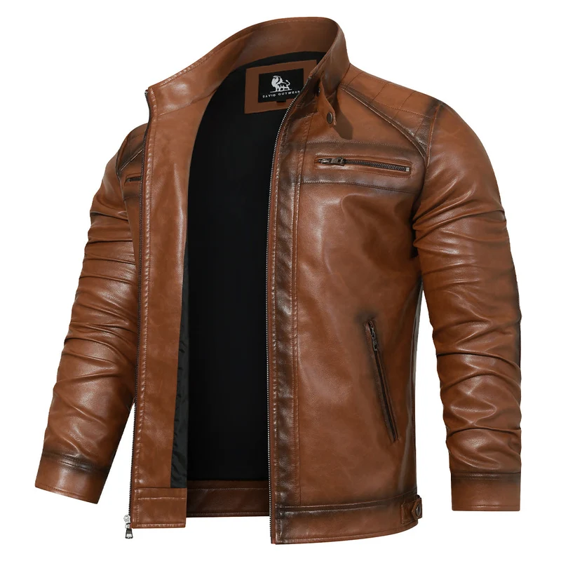 Leren Jack met Handgeborduurd Detail Ritszakken Motorstijl Heren Dames Urban Casual Wintermode Outdoor | Sansoti