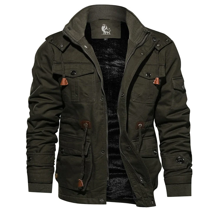 Katoenen Survivaljack met Afneembare Capuchon Donkergroen Waterdicht Heren Winterjas Outdoor Wandelen | Sansoti