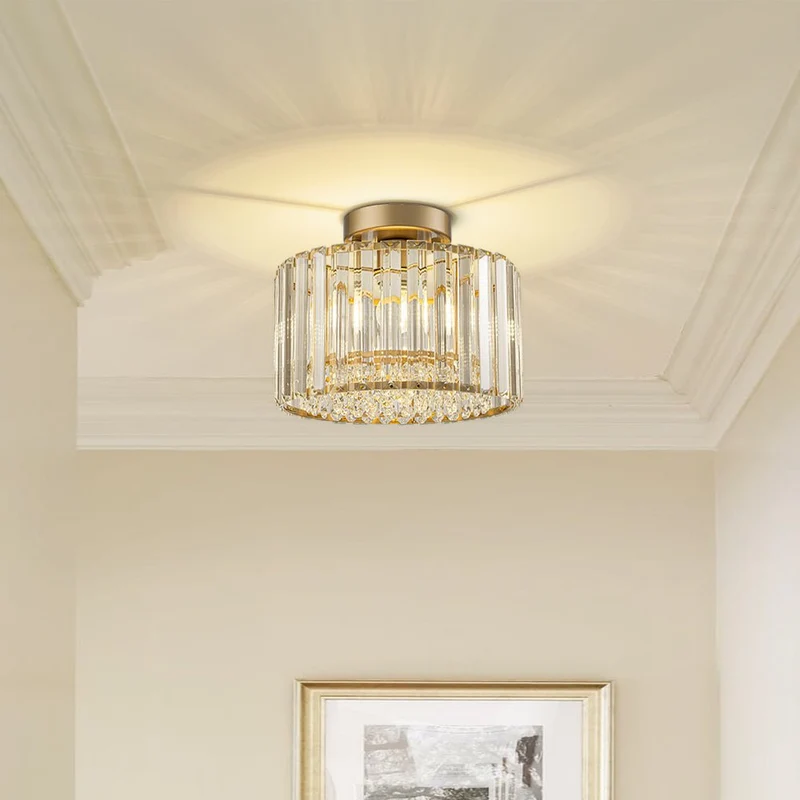 Plafondlamp Kristal Messing Mid-Century Dimbaar 27cm Slaapkamer Hal Entree Luxe