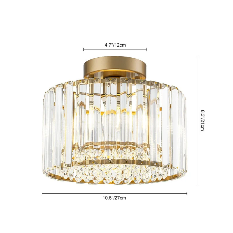 Plafondlamp Kristal Messing Mid-Century Dimbaar 27cm Slaapkamer Hal Entree Luxe