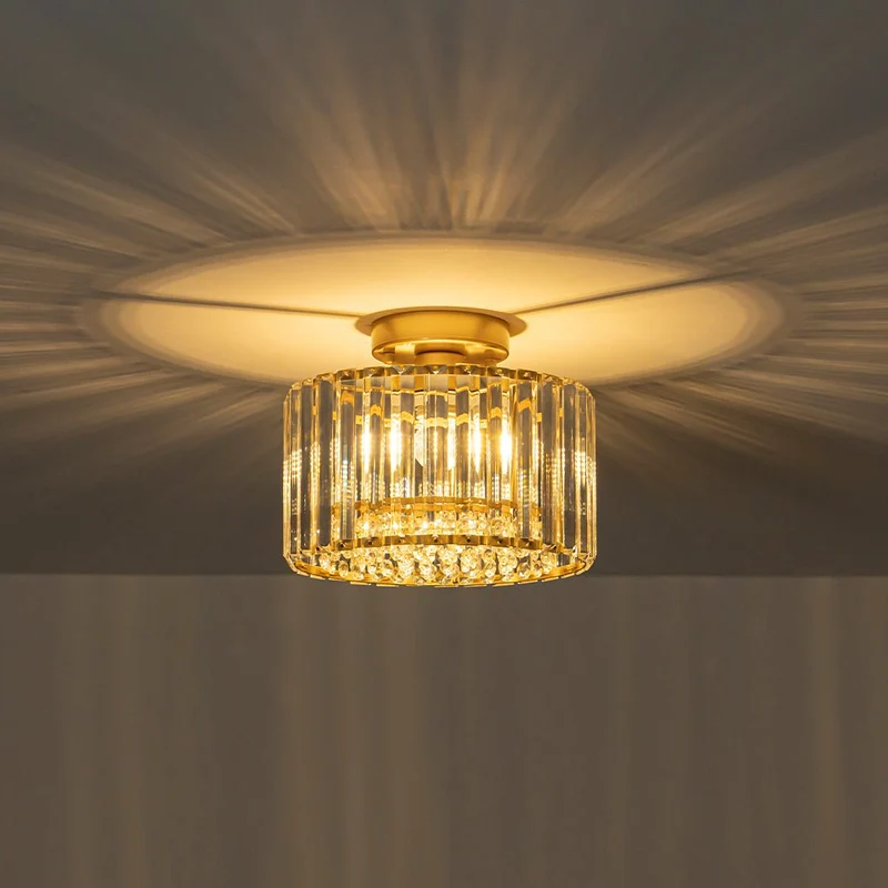 Plafondlamp Kristal Messing Mid-Century Dimbaar 27cm Slaapkamer Hal Entree Luxe