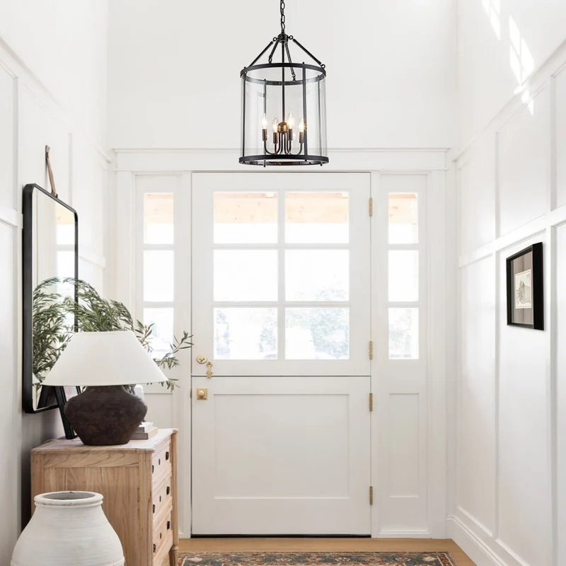 Hanglamp Lantaarn Cilinder Glas 4-Lichts Zwart Chroom 45cm Eetkamer Keukeneiland Dimbaar