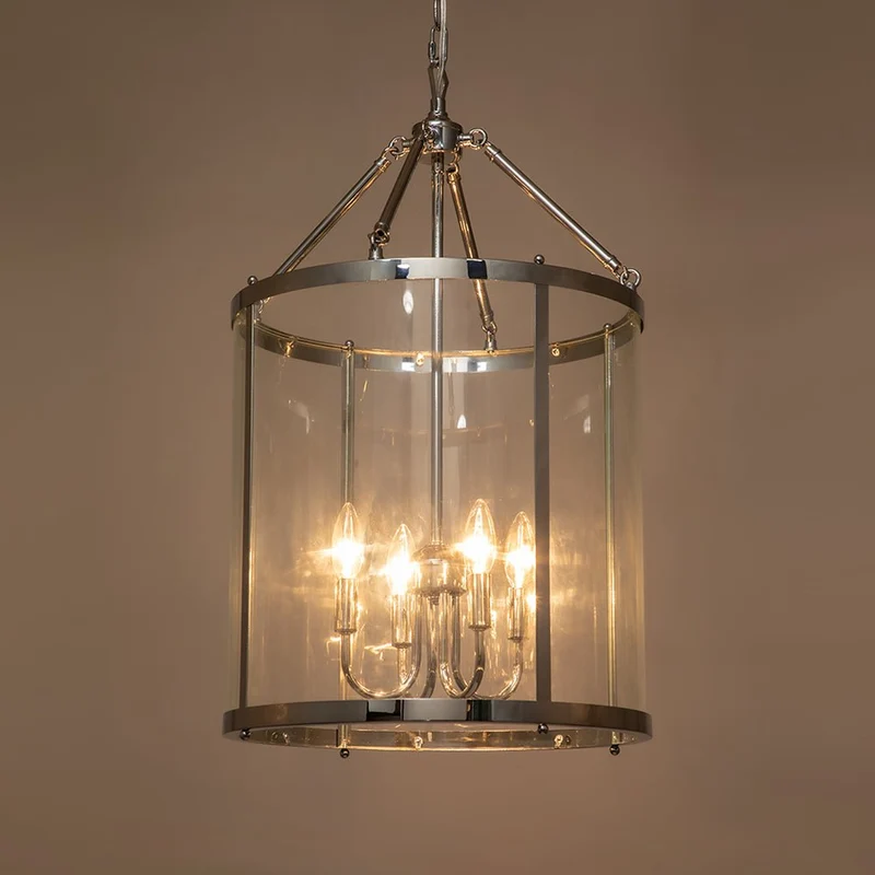 Hanglamp Lantaarn Cilinder Glas 4-Lichts Zwart Chroom 45cm Eetkamer Keukeneiland Dimbaar