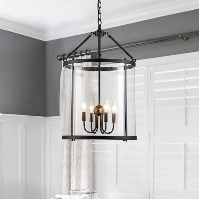 Hanglamp Lantaarn Cilinder Glas 4-Lichts Zwart Chroom 45cm Eetkamer Keukeneiland Dimbaar