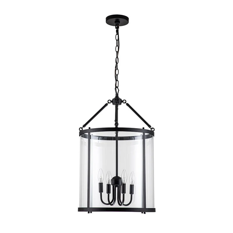 Hanglamp Lantaarn Cilinder Glas 4-Lichts Zwart Chroom 45cm Eetkamer Keukeneiland Dimbaar