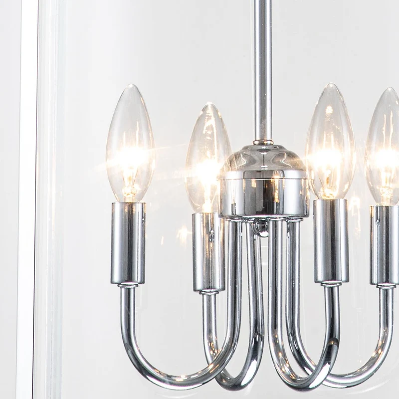 Hanglamp Lantaarn Cilinder Glas 4-Lichts Zwart Chroom 45cm Eetkamer Keukeneiland Dimbaar