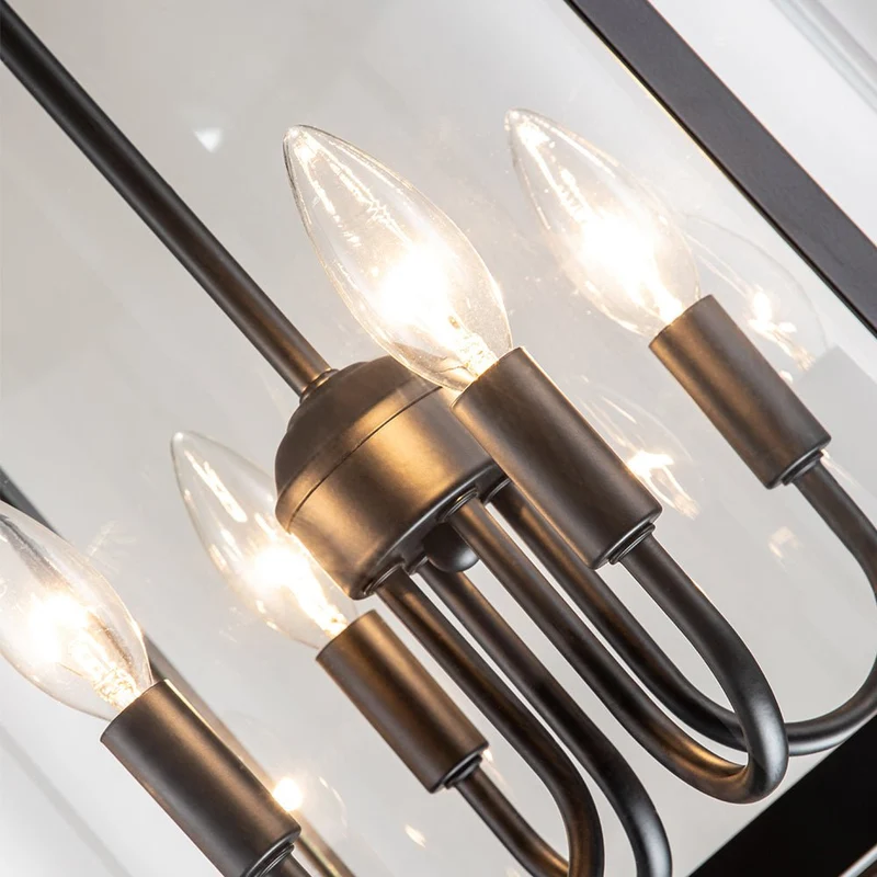 Hanglamp Lantaarn Cilinder Glas 4-Lichts Zwart Chroom 45cm Eetkamer Keukeneiland Dimbaar