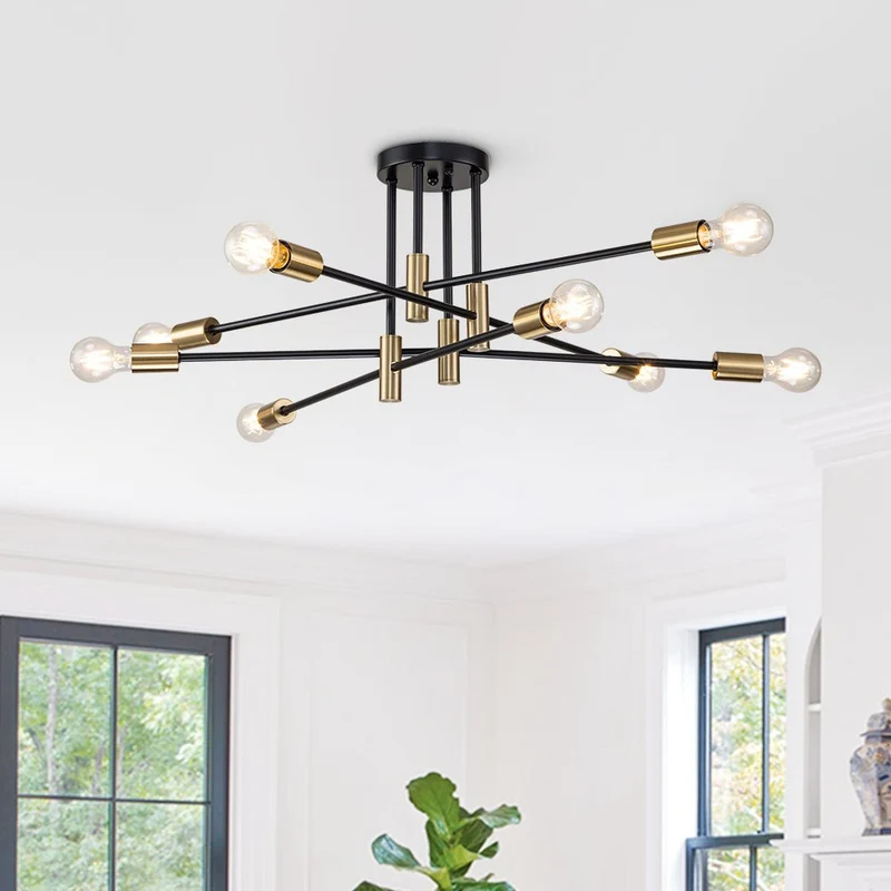 Plafondlamp Sputnik 6 of 8-Lichts Zwart Metaal 62-103cm Retro Modern Woonkamer Dimbaar