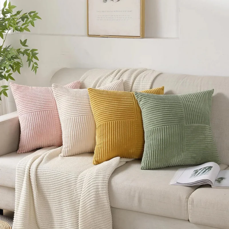 Sierkussen Pluche 45x45cm Geribbeld Met Rits Bank En Bed | Sansoti